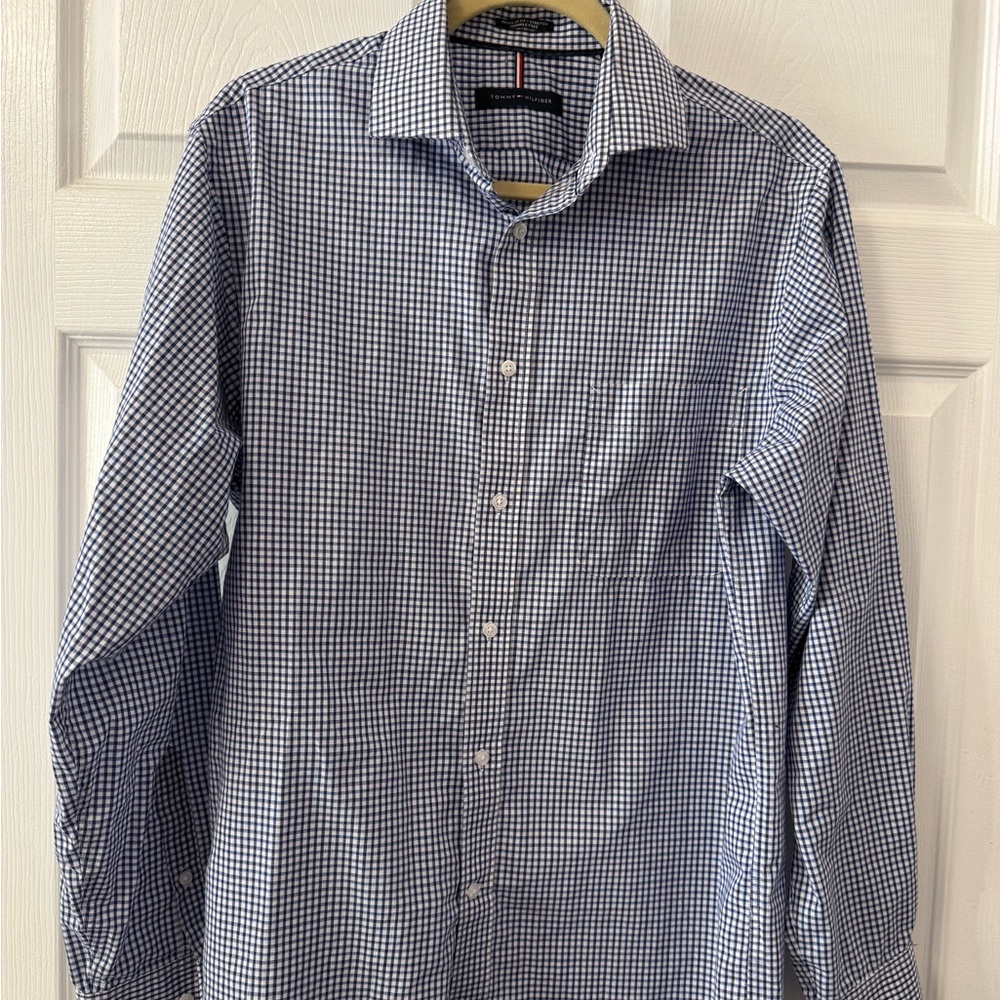 Tommy Hilfiger Navy and White Check Dress Shirt